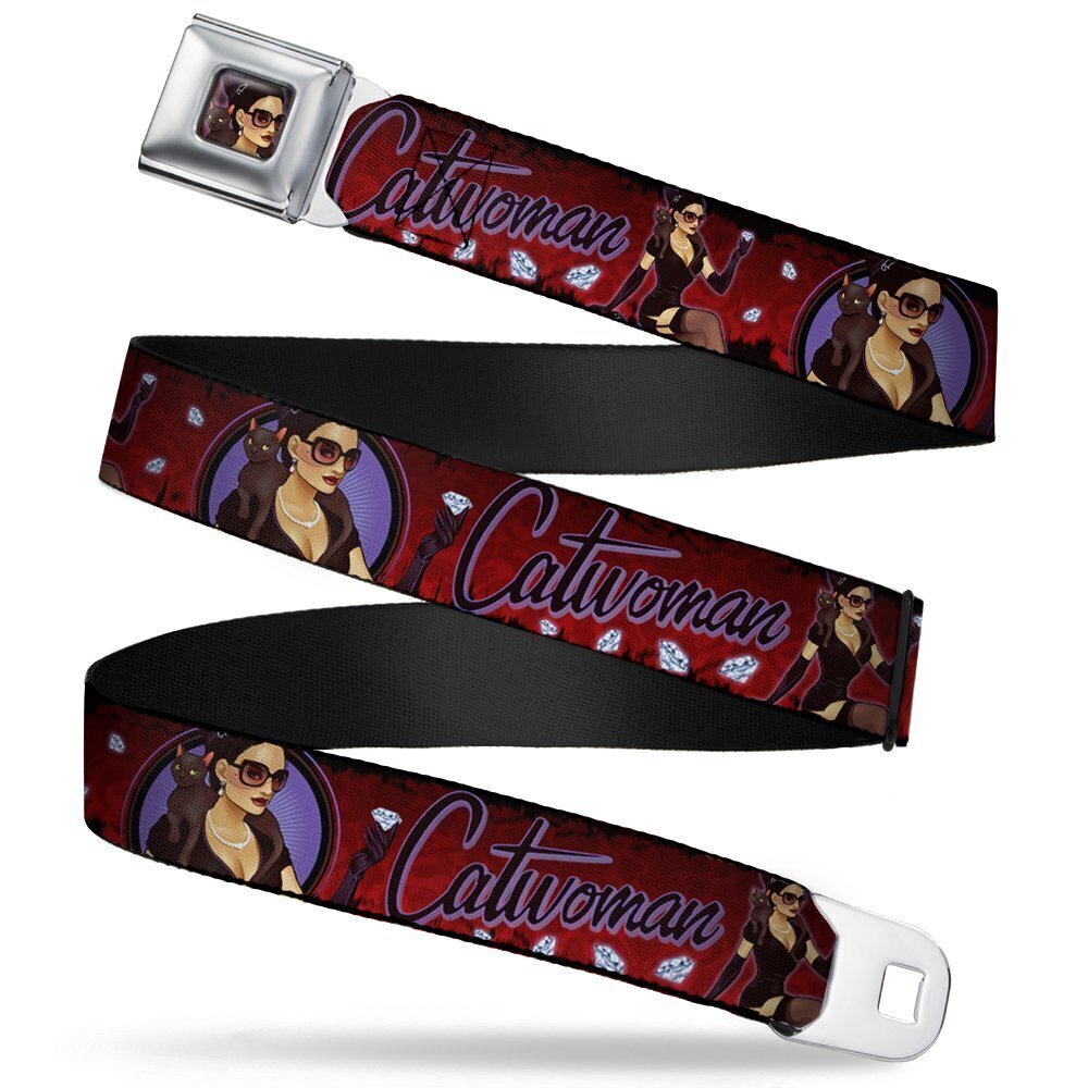 3485 Seatbelt Belt CATWOMAN Bombshell Pose/Diamonds Red/Purple/Black